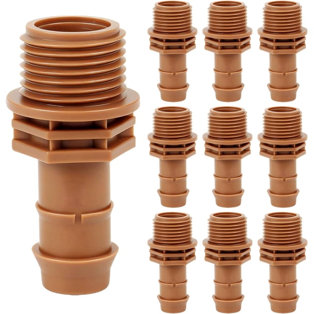 PVC to Drip Irrigation Adapter, 1/2" PVC Male Pipe Thread (MNPT) x 1/2" Drip Irrigation Barbed Coupling Drip Line to Threaded Hose Adapter Fittings (10 Pack) 1/2" MNPT to Barb Coupling