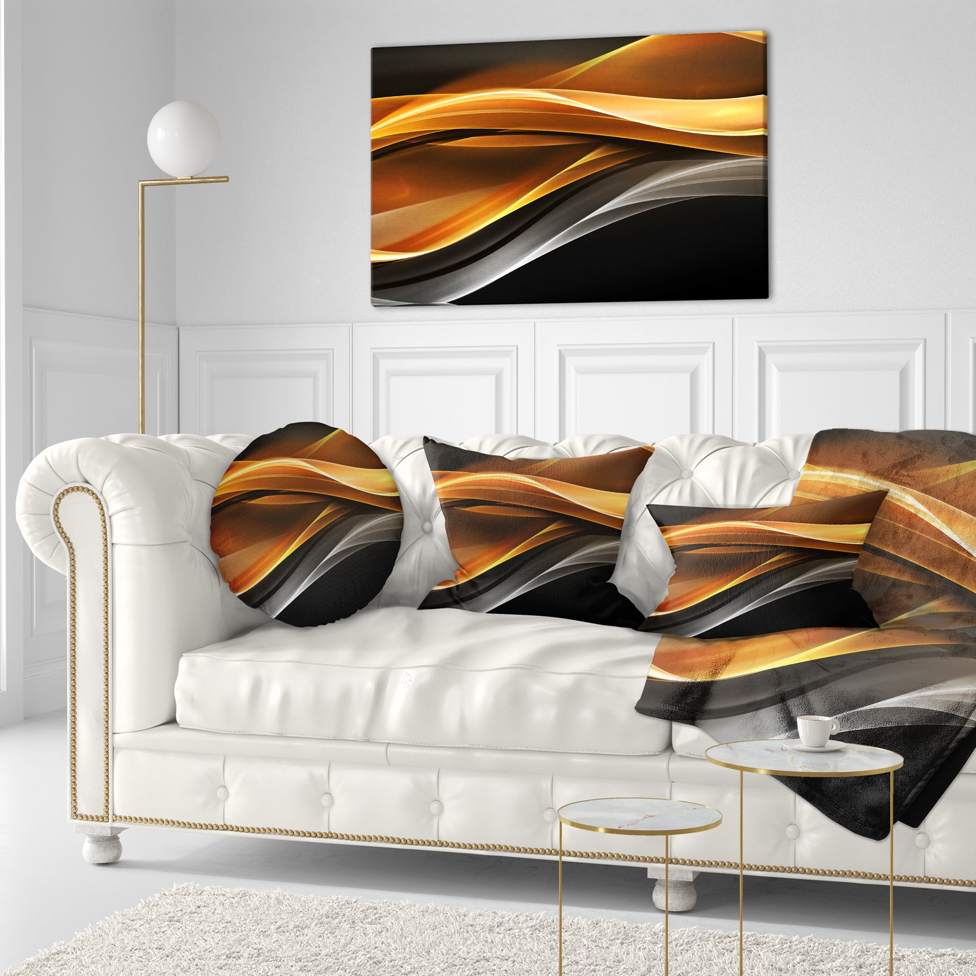 Designart Gold Silver Inward Lines - Abstract Throw Pillow - 12x20