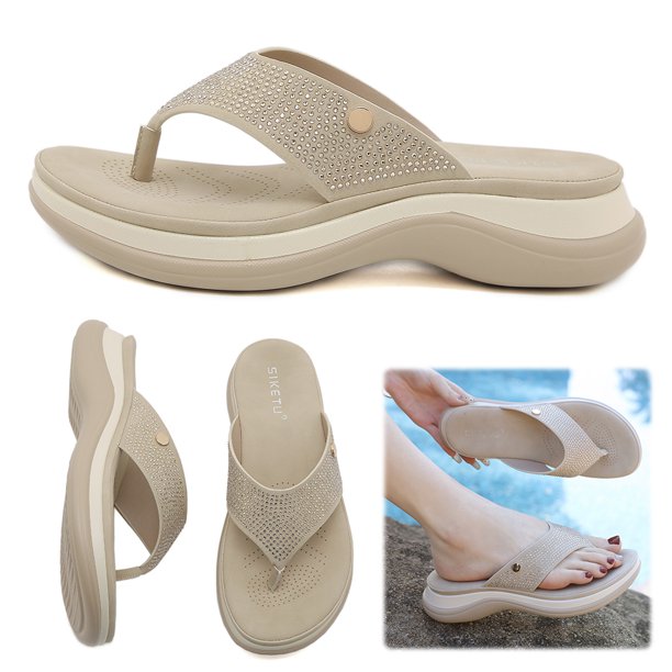 Rhinestone Beach Shops Sandals Sandalias mujeres Anti-Slip Summer (Beige 39)