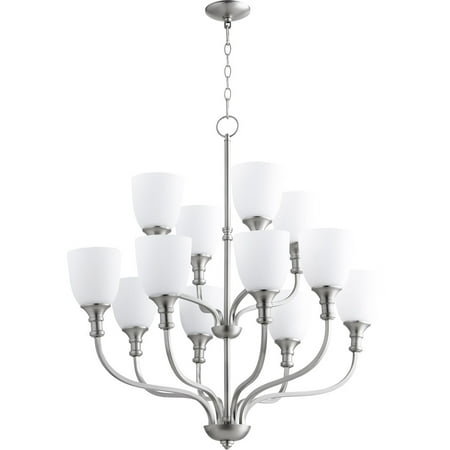 

Chandeliers 12 Light With Satin Nickel Finish Satin Opal Glass Medium Base Bulbs 34 inch 720 Watts