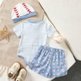 thumbnail image 3 of SonxaHe Newborn Boys Outfits Cartoon Short Sleeve Striped Romper Shorts Hat Baby Soft Loose Cozy Outerwear Outfits,3-Piece White,Sized 6-12 M, 3 of 6