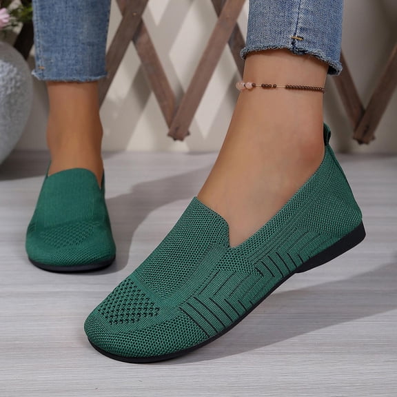Bkhluea Women Breathable Knit Slip-On Flats Lightweight Comfortable Footwear For Daily Travel Outdoor Activities