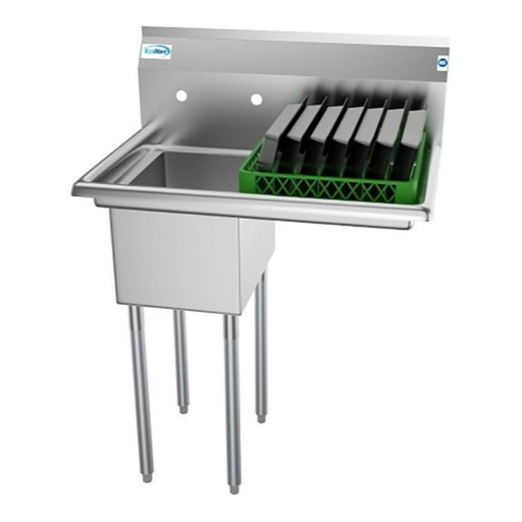 Koolmore SA121610-16R3 1 Compartment Stainless Steel Commercial Kitchen Prep & Utility Sink With Drainboard - Bowl Size 12" X 16" X 10"