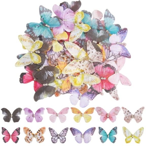 12 Styles 60Pcs Organza Butterflies Small 3D Butterfly Bulk 2 Layers Gauze Fairy Dreamy Color Wings Wall Decorations