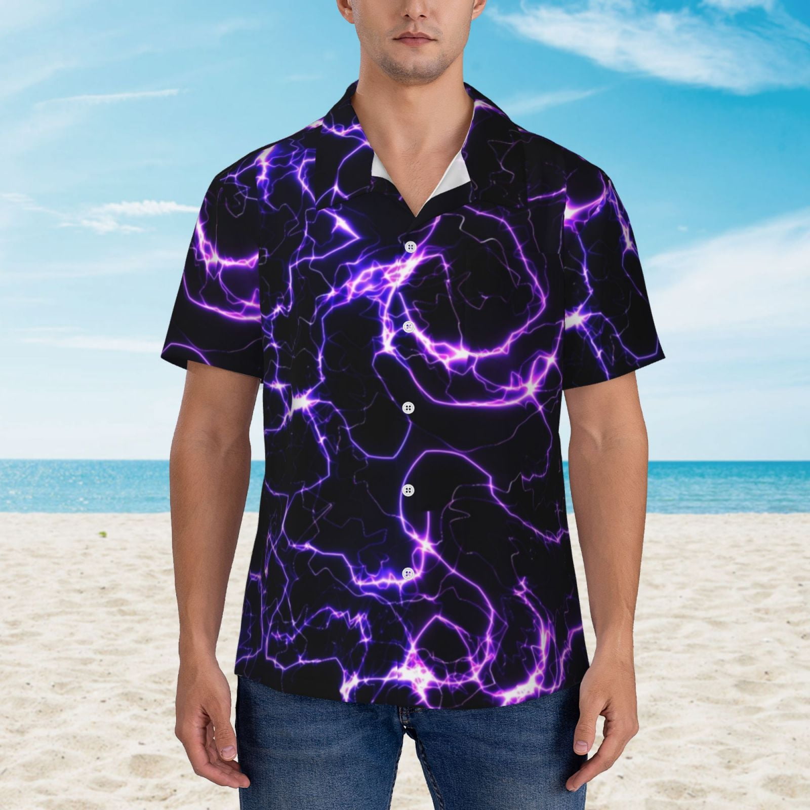 Daiia Galaxy Lightning Hawaiian Shirt for Men Gentle Cotton
