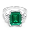 thumbnail image 3 of Gem Stone King 925 Sterling Silver Green Simulated Emerald Engagement Ring for Women (5.66 Cttw, Emerald Cut 12X10MM, Available in Size 5, 6, 7, 8, 9), 3 of 6