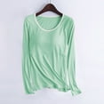 thumbnail image 2 of QATAINLAV Womens Modal Tshirts with Chest Pads Casual Round Neck Long Sleeve Shirts Soft Comfy Pullover Tops Pajamas 2025 Fall Clothes Mint Green L, 2 of 5