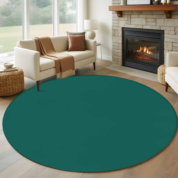 Aventurine 7FT Round Area Rugs for Living Room Emerald Green Solid Color Ultra-Thin Non-Slip Round Rugs Machine Washable Low Pile Circle Carpet for Bedroom Kitchen Nursery