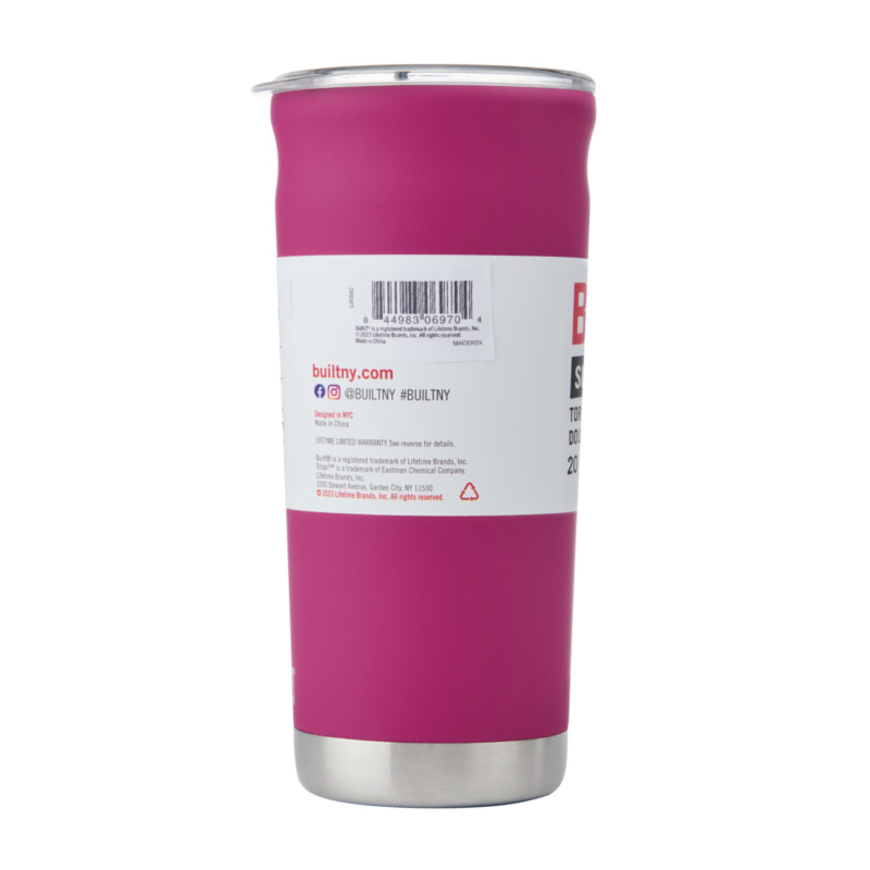 BUILT Torrent 20 oz Double-Wall Insulated Stainless Steel Tumbler Water Bottle, Magenta