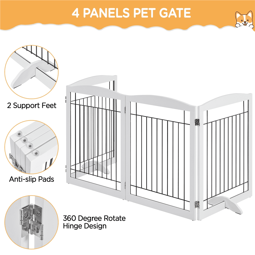 Alden Design 31.5" Height Foldable Pet Gate with 2 Support Feet, White