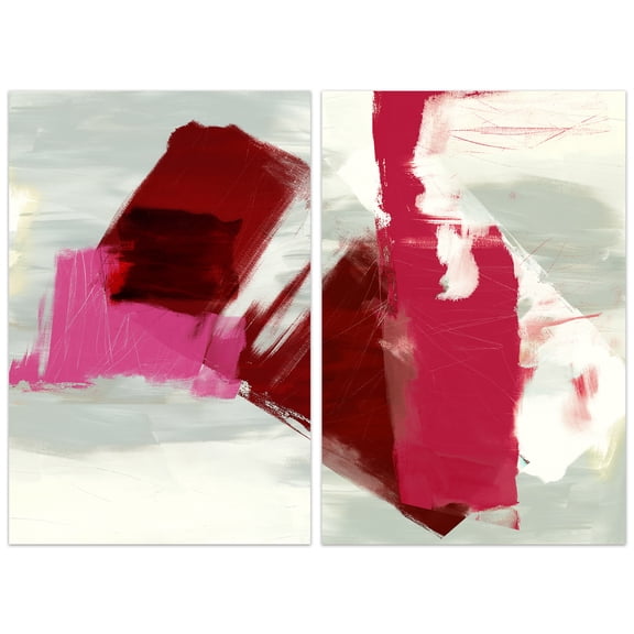 Empire Art Direct Magenta Abstract 1 & 2 Frameless Free Floating Tempered Glass Panel Graphic Wall Art, 48" x 32" each, Ready to Hang