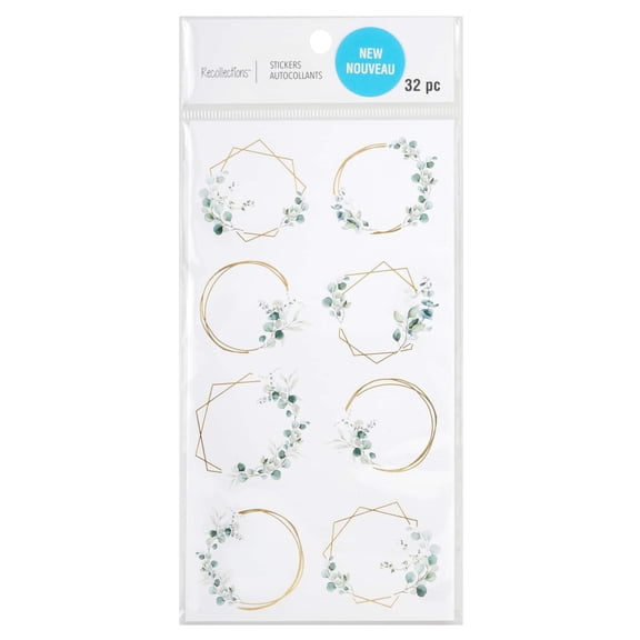 Recollections Gold Wreath & Leaf Stickers, 12 Pack