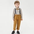 thumbnail image 3 of GYRATEDREAM Toddler Baby Boy Gentleman Outfits Kids Long Sleeve Plaid Shirt with Bow Ties Suspenders Pants 2Pcs Set Children Wedding Party Dress Suit Khaki for 12M-10T, 3 of 8