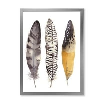 Designart 'Boho Ethnic Art Dark Gray Feathers III' Bohemian & Eclectic Framed Art Print