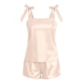 thumbnail image 5 of WAYUTE 2 Piece Sets for Women Satin Camisole Short Pajama Bow Tie Shoulder Bandeau Top Solid Color Sleepwear for Party Evening, 5 of 5