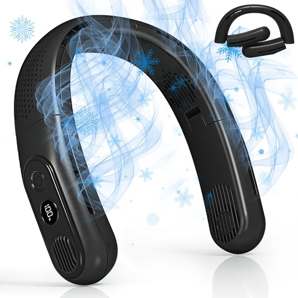Ventilador de cuello portátil OLV recargable de 6000 mAh, 4 Turbo, negro
