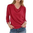 thumbnail image 1 of HongQid Women's Draped Cowl Neck Long Sleeve Tunic Blouse Tops Fall Spring Blouse Tops, 1 of 5