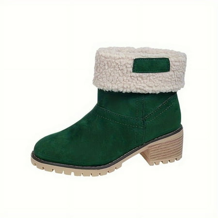 

TUOBKE Women‘s Warm Plush-Lined Mid-Calf Snow Boots | Chic Solid Color Round Toe Block Heel