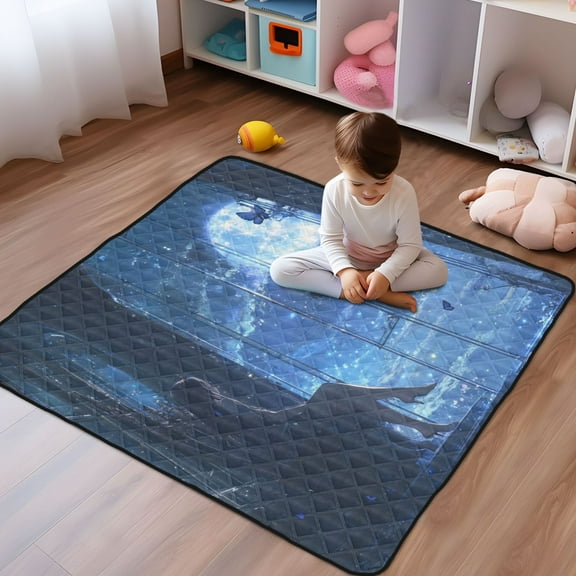 WOBOGO Princess Enjoying The Moon Pattern Baby Playmats Extra Large Waterproof Rollable Activity Pads for Toddlers 50×50inch