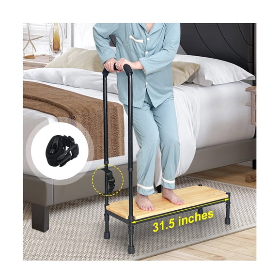Bed Step Stool with Handle for Elderly & Adults, Bedside Safety Step Stool for High Beds, Bathtub, Cars, Sturdy Handrail Support Foot Stool for Seniors, Handicap