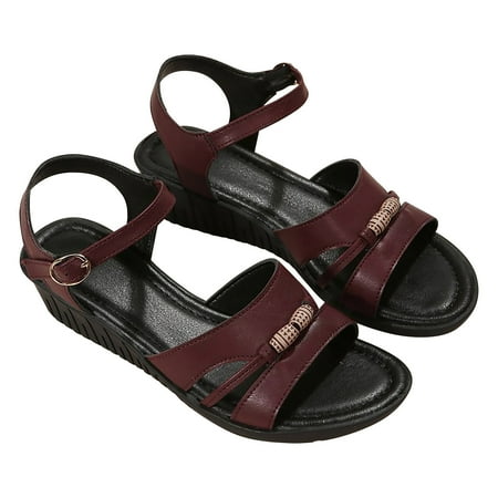 

YOTAMI Ankle Buckle Sandals for Women Clearance Ladies Fashion Slope Heel Hollow Out Sandals Comfortable Anti-Slip Causal Shoes Sandals
