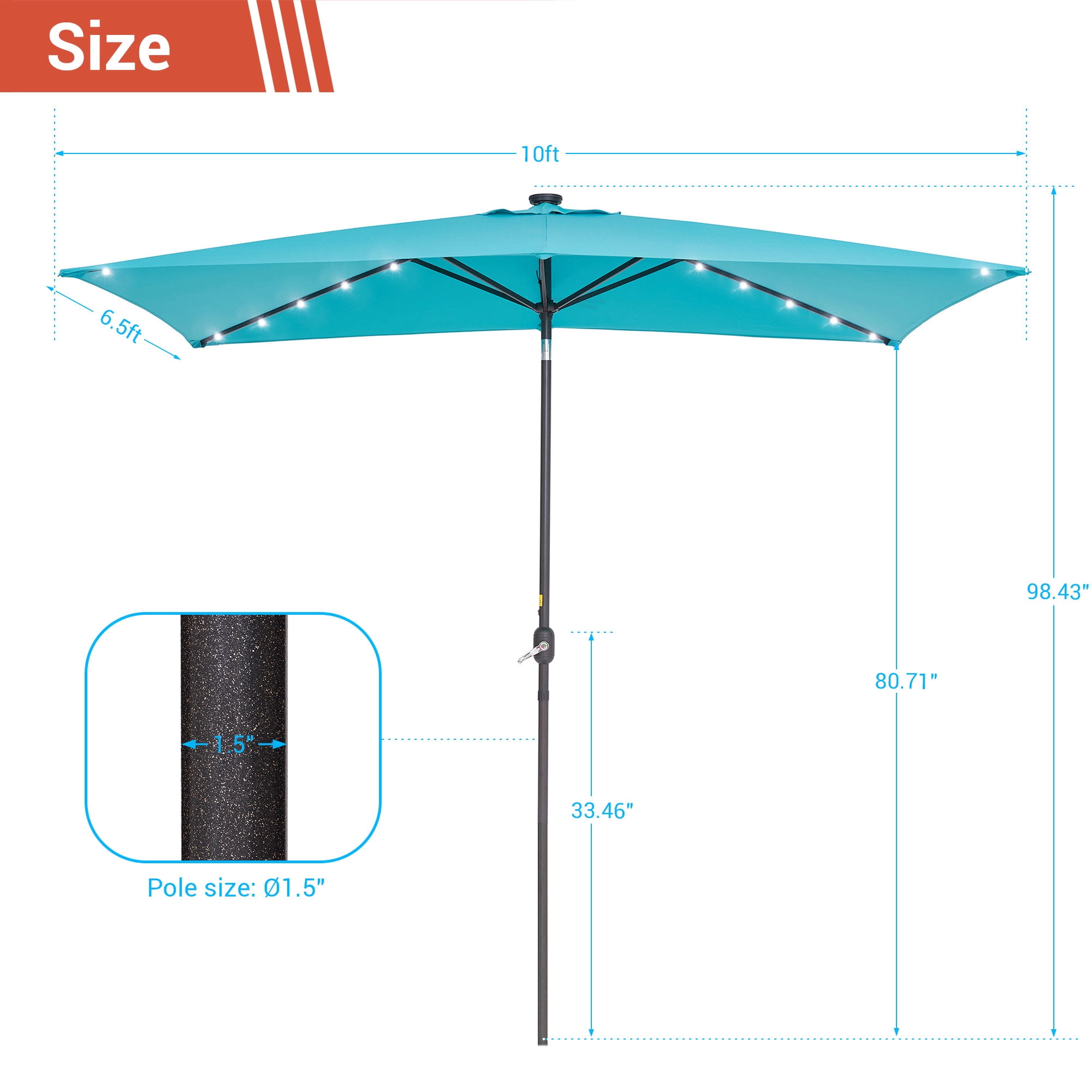 CHYVARY 10 x 6.5ft LED Outdoor Patio Rectangular Table Umbrellas for Deck, Poolside and Garden,Lake Blue