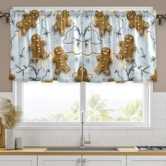 Ryvnso Gingerbread Christmas Curtains Sets Short Curtain Rod Pocket Half Window Cafe Farmhouse Tier 2 Panels 57"W x 24"L