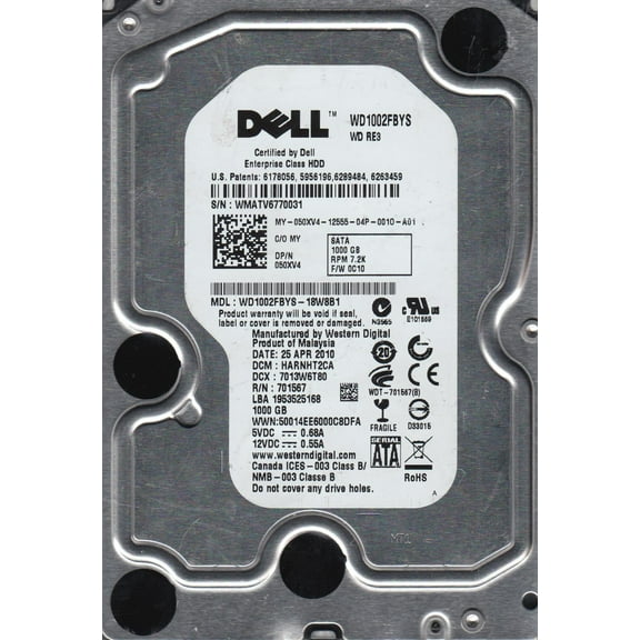 WD1002FBYS-18W8B1, DCM HARNHT2CA, Western Digital 1TB SATA 3.5 Hard Drive