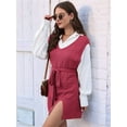 thumbnail image 3 of Womens Sweater Vest Dress Pattern Knitted Pullovers Sweaters V Neck Tie Waist Tank Sweater Dress Red L, 3 of 8