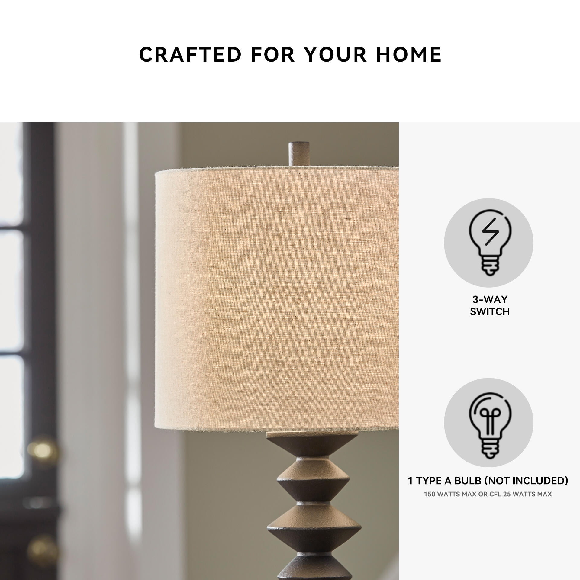 Signature Design by Ashley Luanndon Buffet Table Lamp, Polyresin Base, 3-Way Switch, Black Finish