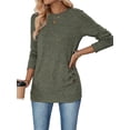 thumbnail image 3 of Womens Long Sleeve Shirts Tops Button Casual Blouses Pullover Tunic Winter Fashion Clothes Olive Color L, 3 of 9