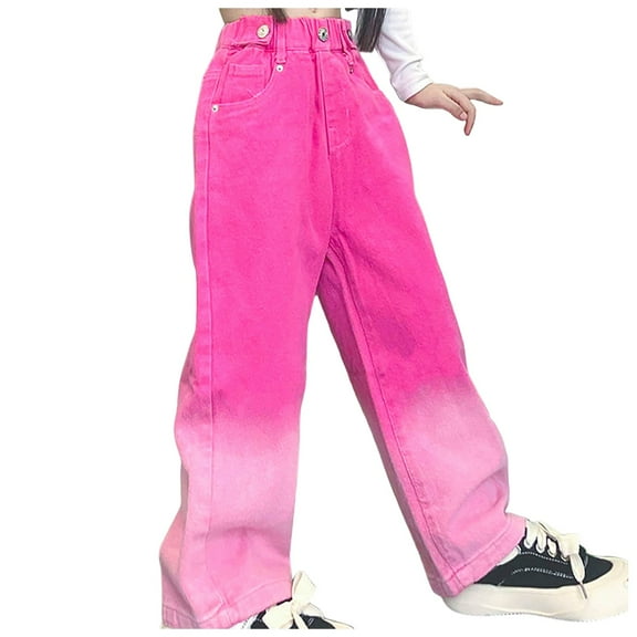 Ketyyh-chn99 Girl Pants High Waist Baggy Jeans for Girls Y2k Straight Wide Leg Casual Denim Pants Teens Washed Loose Jean Trousers Size for 9-10Years,Red