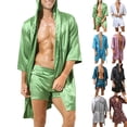 thumbnail image 6 of CENL Men Hooded Loose Satin Silk Bathrobe Pajamas Sleepwear Gown Bath Robe Nightwear, 6 of 9