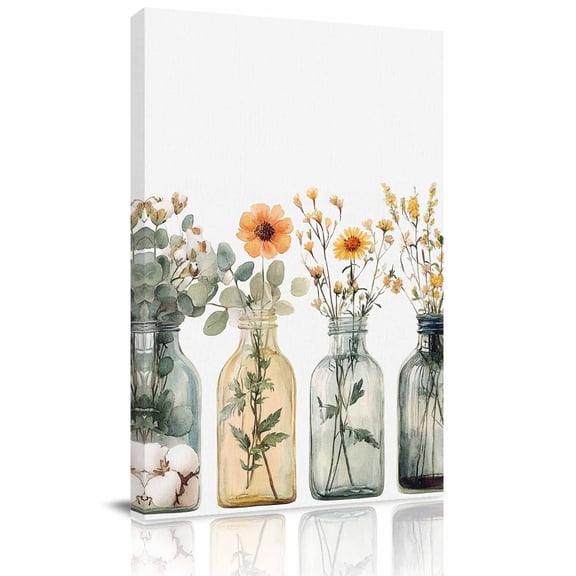 Canvas Wall Art, Eucalyptus Flower Framed Canvas Prints for Bedroom Bathroom, Orange Floral Sage Green Leaf Daisy Gallery Wrapped Wall Decor for Home Office, Gifts, 11"x14" Ship Next Day