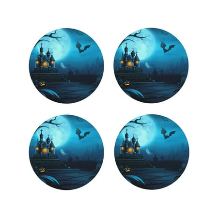 

Fuzoiu Happy Halloween-1 Print Leather Coasters Set Drink Coasters Set of 4 for Tabletop Protection Durable PVC Coasters Home Décor and Housewarming Gift-Round Shape