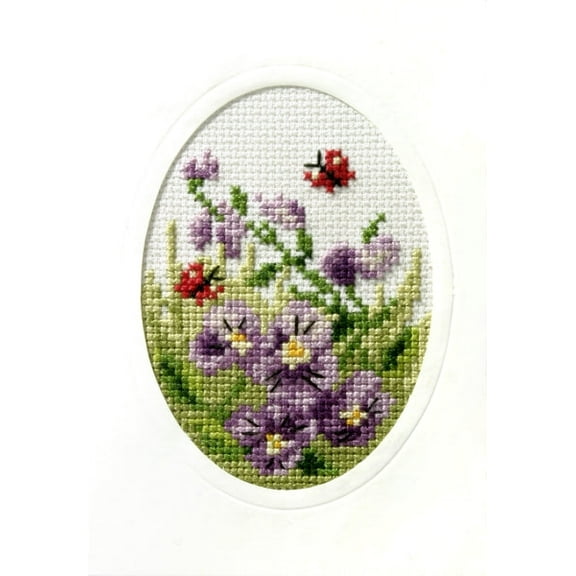 Complete cross stitch kit - greetings card "Violets" 6096