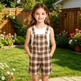 thumbnail image 5 of Krdevn Boys Girls Plaid/Striped Short Overalls, Adjustable Strap Casual British Style Kids Bib Shorts with Pockets,Brown, 5 of 8