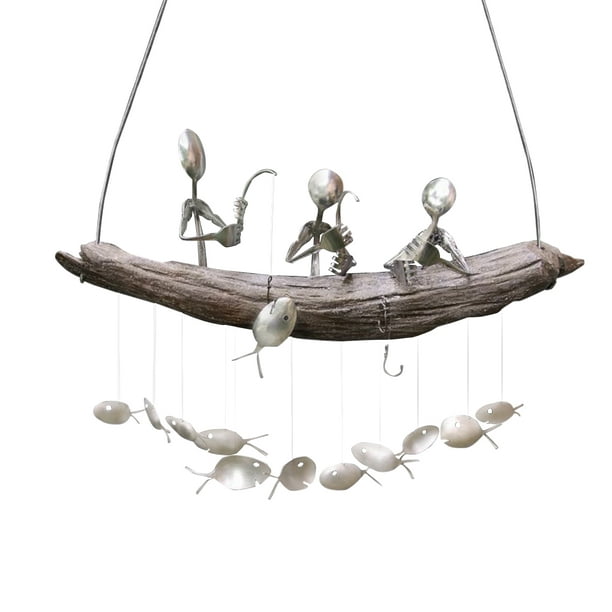 Indoor Fishing Man Sound Home Decor Wind Chime Outdoor Hanging Spoon Living  Room 