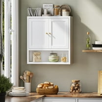 Metal Wall Cabinet for Bathroom, Hanging Kitchen Cabinets with 2 Doors & Adjustable Shelf, Farmhouse White Wall Mounted Medicine Cabinets for Laundry Room