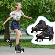EONROACOO Womens Girls Boys Black Roller Skates Adult Light up Quad Skates(Women 7/Men 6)