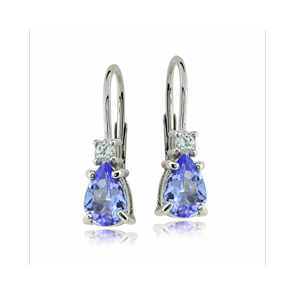 Sterling Silver 1ct Tanzanite & White Topaz Teardrop Leverback Earrings