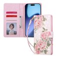 thumbnail image 6 of Becova Flip Wallet Case for Apple iPhone 18 Pro, Stylish Floral Embossed Protective Cards Slots Stand Anti-Scratch Hand Strap Protective Phone Cover for Women Girls, 6 of 6