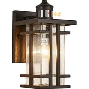 Motion Sensor Outdoor Wall Light Dusk to Dawn Outside Wall Sconce with Seeded Glass Exterior Light Fixtures Wall Mount 3 Modes Motion Activated Outdoor Porch Wall Lantern IP65 Waterproof Black
