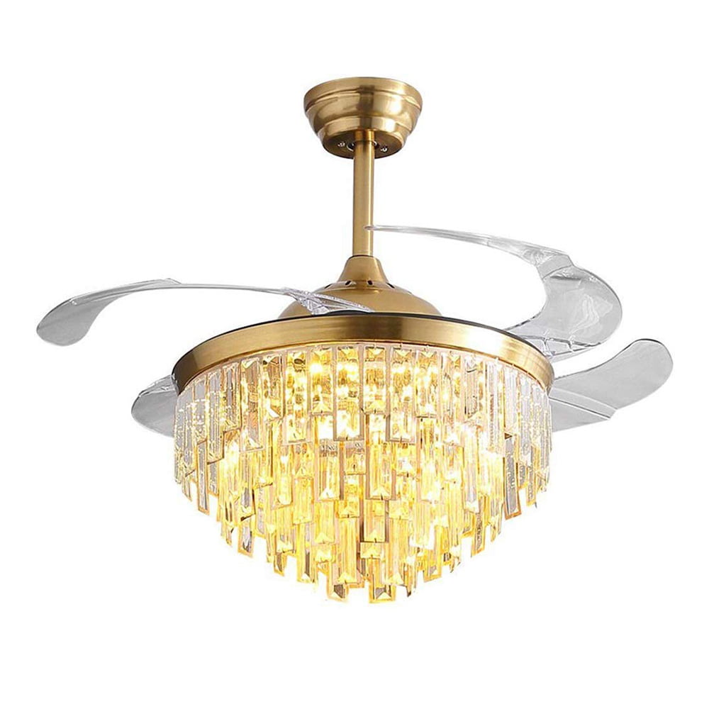 Details about   Remote Invisible Blade Ceiling Fans Crystal LED Chandelier Lighting Pendant Lamp 