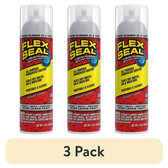 (3 pack) Flex Seal Aerosol Liquid Rubber Sealant Coating, 14 oz, Clear