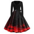thumbnail image 2 of Women's Halloween Dress Bone Printed Long Sleeve Spooky Tea Length Dress Castle Cocktail V-Neck Horror Dresses with Belt XL, 2 of 5