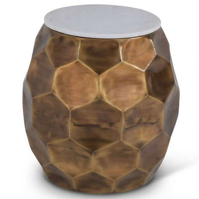 Table d'Appoint Ronde en Marbre de 20 Pouces avec Dessus en Laiton et Incrustation de Marbre