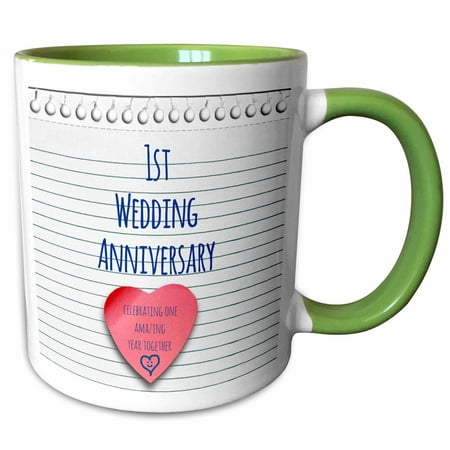 3dRose 1st Wedding Anniversary gift - Paper celebrating 1 year together - first anniversaries - one yr - Two Tone Green Mug,