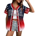thumbnail image 2 of Unir Light Polyester Women 4th Of July Baseball Button Up Jersey, Patriotic USA Star Striped Short Sleeve Casual Shirt, Loose Summer Holiday Layering Outer Top, S-XXXXXL, True To Size, 2 of 4