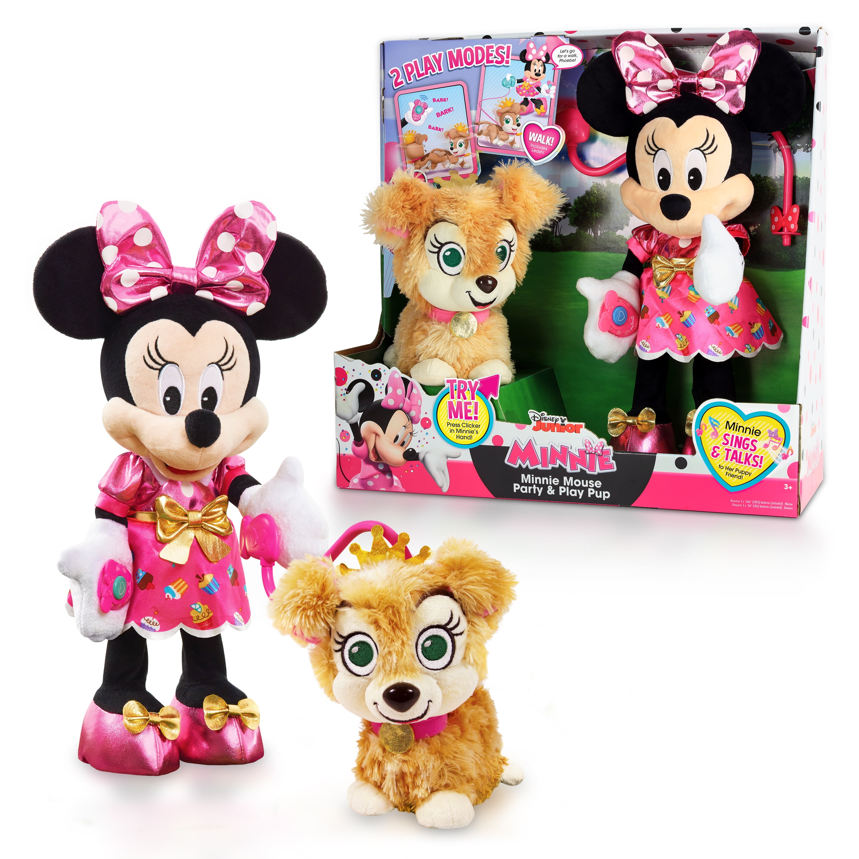 Disney Junior Minnie Mouse Party & Play Pup Feature Plush, Ages 3 +